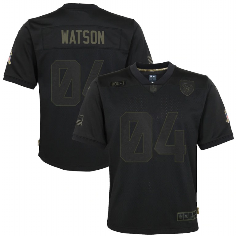 NFL Houston Texans #4 Deshaun Watson Nike Youth 2020 Salute to Service Game  Black jerseys